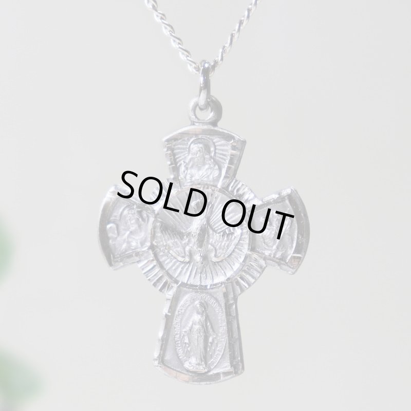 アンティークジュエリー｜ヴィンテージSTERLING SILVER 4Way Cross十字架ペンダントネックレス聖心・聖人・不思議のメダイ