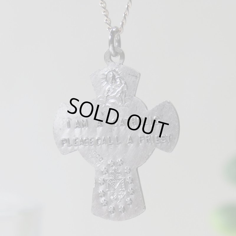 アンティークジュエリー｜ヴィンテージSTERLING SILVER 4Way Cross十字架ペンダントネックレス聖心・聖人・不思議のメダイ