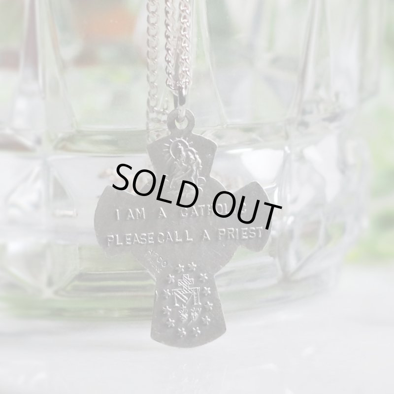 アンティークジュエリー｜ヴィンテージSTERLING SILVER 4Way Cross十字架ペンダントネックレス聖心・聖人・不思議のメダイ