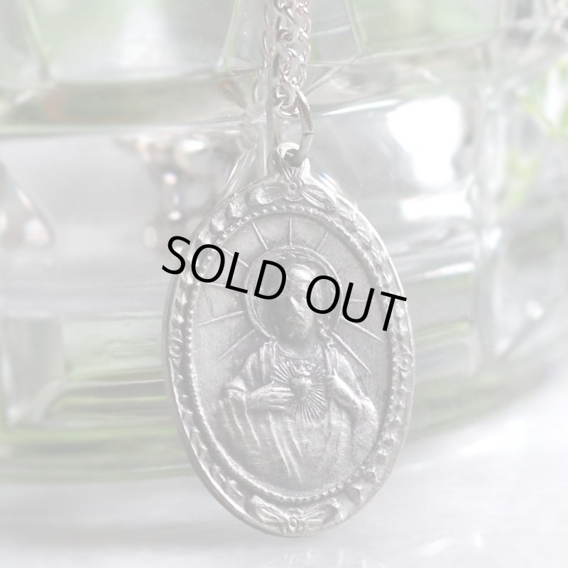 【STERLING SILVER】アンティークジュエリー｜フランスヴィンテージイエスの御心&カルメル山の聖母子メダイネックレス・銀製ペンダント