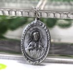 【STERLING SILVER】アンティークジュエリー｜フランスヴィンテージイエスの御心&カルメル山の聖母子メダイネックレス・銀製ペンダント
