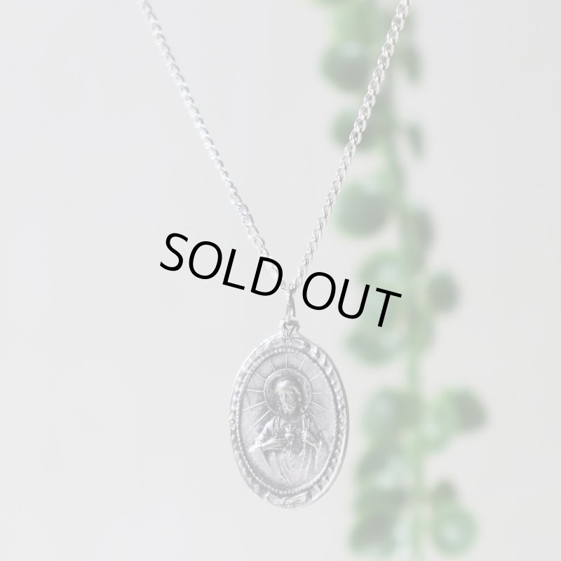 【STERLING SILVER】アンティークジュエリー｜フランスヴィンテージイエスの御心&カルメル山の聖母子メダイネックレス・銀製ペンダント