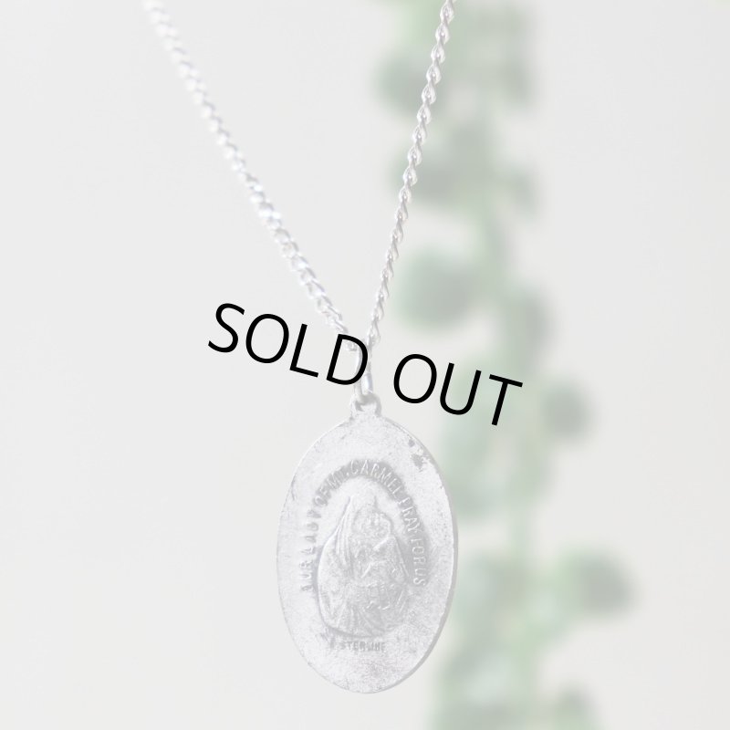 【STERLING SILVER】アンティークジュエリー｜フランスヴィンテージイエスの御心&カルメル山の聖母子メダイネックレス・銀製ペンダント