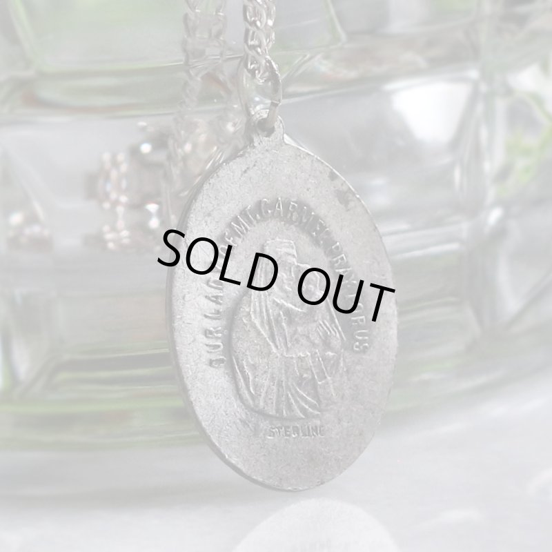 【STERLING SILVER】アンティークジュエリー｜フランスヴィンテージイエスの御心&カルメル山の聖母子メダイネックレス・銀製ペンダント