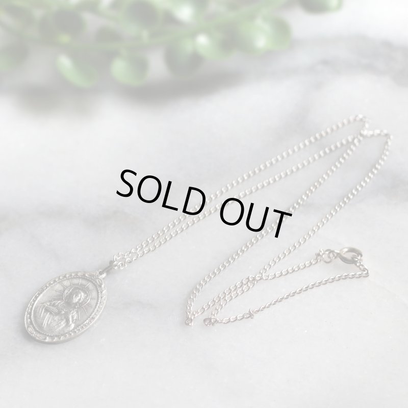 【STERLING SILVER】アンティークジュエリー｜フランスヴィンテージイエスの御心&カルメル山の聖母子メダイネックレス・銀製ペンダント