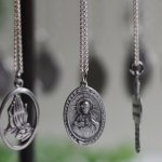 【STERLING SILVER】アンティークジュエリー｜フランスヴィンテージイエスの御心&カルメル山の聖母子メダイネックレス・銀製ペンダント