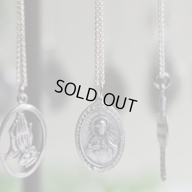 【STERLING SILVER】アンティークジュエリー｜フランスヴィンテージイエスの御心&カルメル山の聖母子メダイネックレス・銀製ペンダント