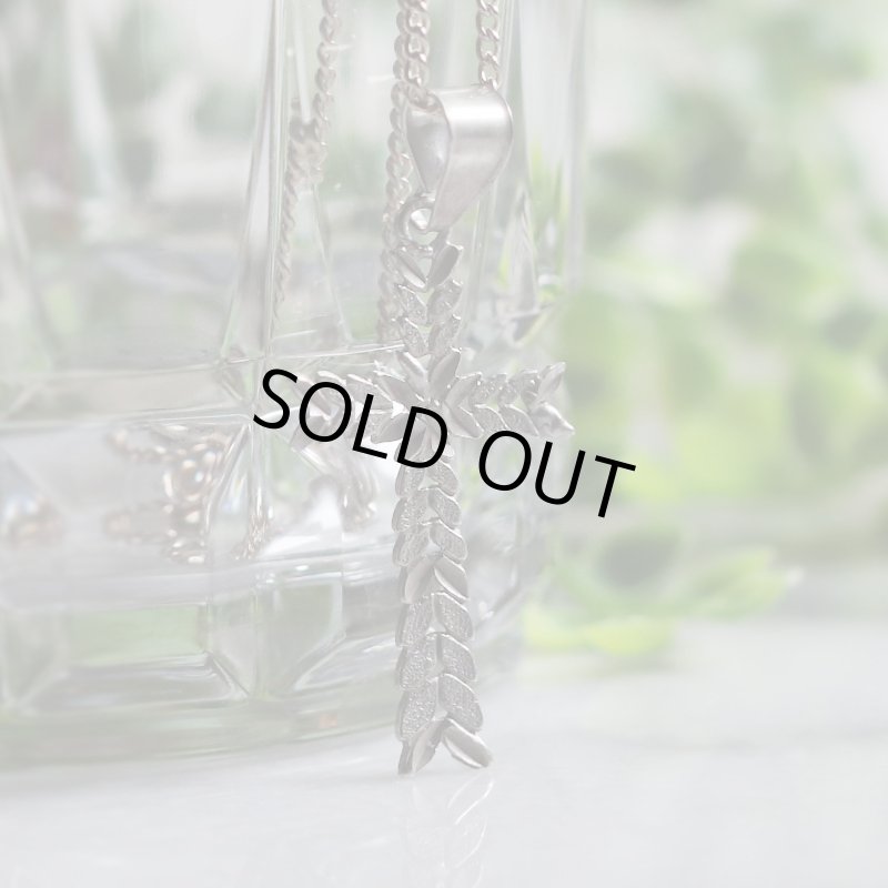 【925 SILVER】アンティークジュエリー｜USAヴィンテージ月桂樹の葉・十字架ペンダントネックレス・リーフ柄クロス