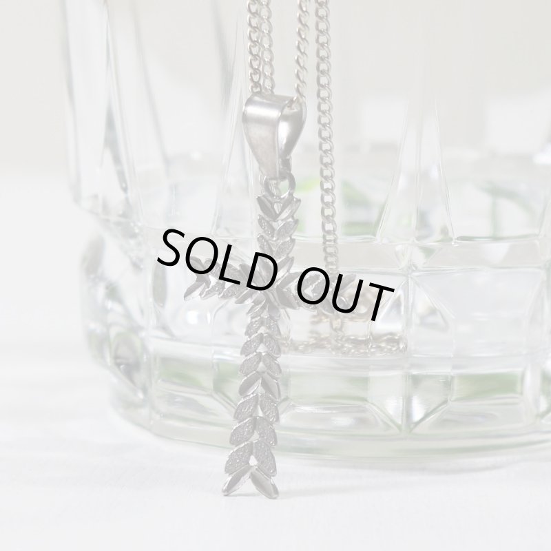 【925 SILVER】アンティークジュエリー｜USAヴィンテージ月桂樹の葉・十字架ペンダントネックレス・リーフ柄クロス