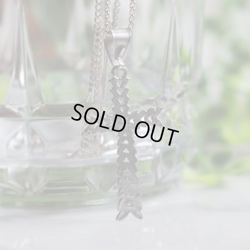 【925 SILVER】アンティークジュエリー｜USAヴィンテージ月桂樹の葉・十字架ペンダントネックレス・リーフ柄クロス