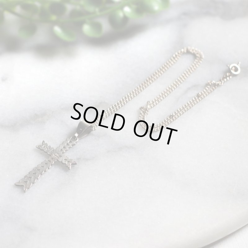 【925 SILVER】アンティークジュエリー｜USAヴィンテージ月桂樹の葉・十字架ペンダントネックレス・リーフ柄クロス