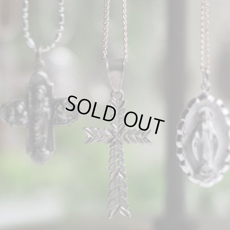 【925 SILVER】アンティークジュエリー｜USAヴィンテージ月桂樹の葉・十字架ペンダントネックレス・リーフ柄クロス