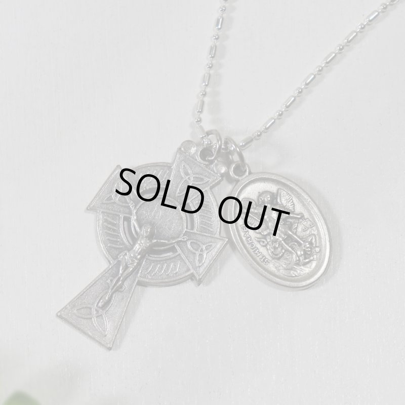 アンティークジュエリー｜イタリアヴィンテージerinケルト十字架クロスと大天使ミカエル・守護天使のメダイネックレス