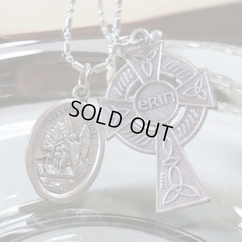 アンティークジュエリー｜イタリアヴィンテージerinケルト十字架クロスと大天使ミカエル・守護天使のメダイネックレス