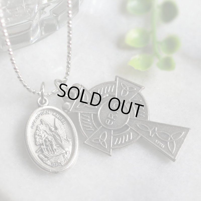 アンティークジュエリー｜イタリアヴィンテージerinケルト十字架クロスと大天使ミカエル・守護天使のメダイネックレス