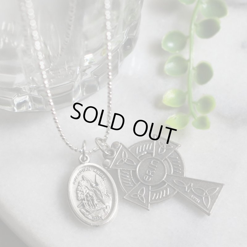 アンティークジュエリー｜イタリアヴィンテージerinケルト十字架クロスと大天使ミカエル・守護天使のメダイネックレス