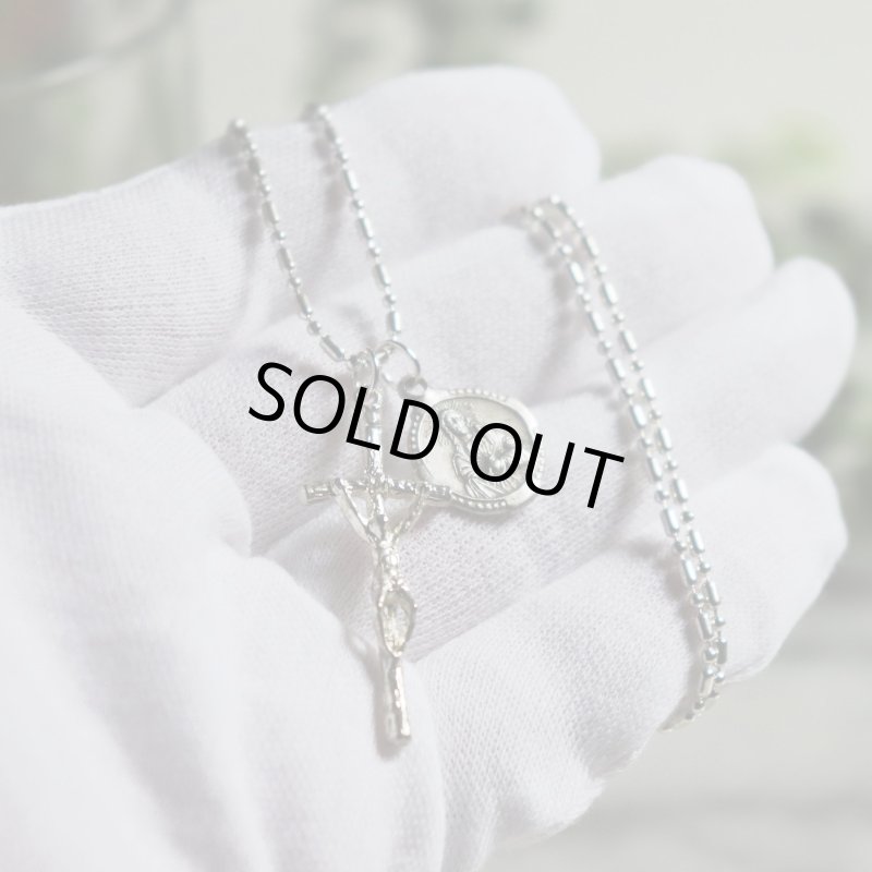 アンティークジュエリー｜イタリアヴィンテージ教皇聖ヨハネパウロの司牧十字架クロスネックレス・イエスの御心・カルメル山の聖母子像メダイ