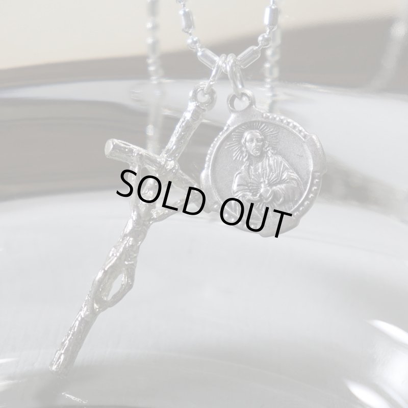 アンティークジュエリー｜イタリアヴィンテージ教皇聖ヨハネパウロの司牧十字架クロスネックレス・イエスの御心・カルメル山の聖母子像メダイ