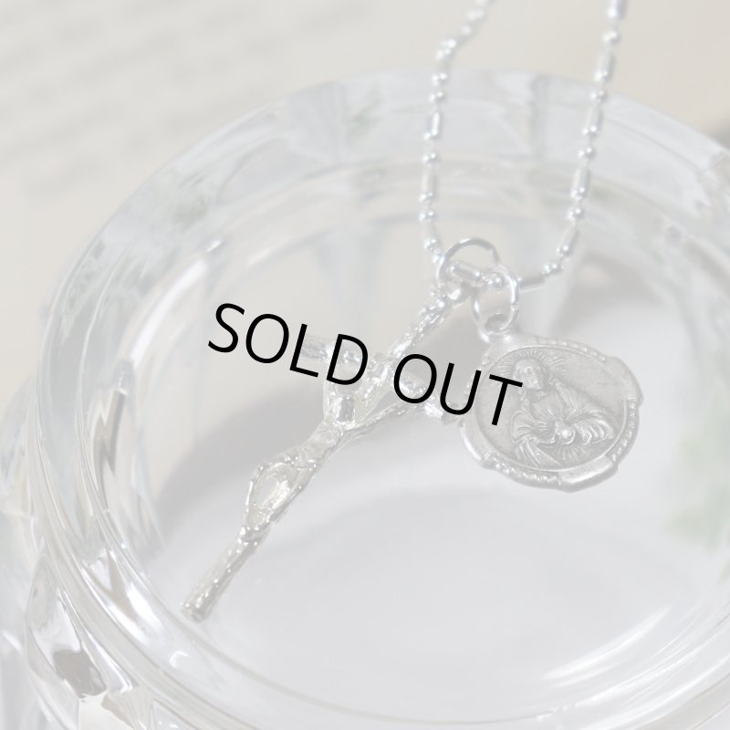 アンティークジュエリー｜イタリアヴィンテージ教皇聖ヨハネパウロの司牧十字架クロスネックレス・イエスの御心・カルメル山の聖母子像メダイ