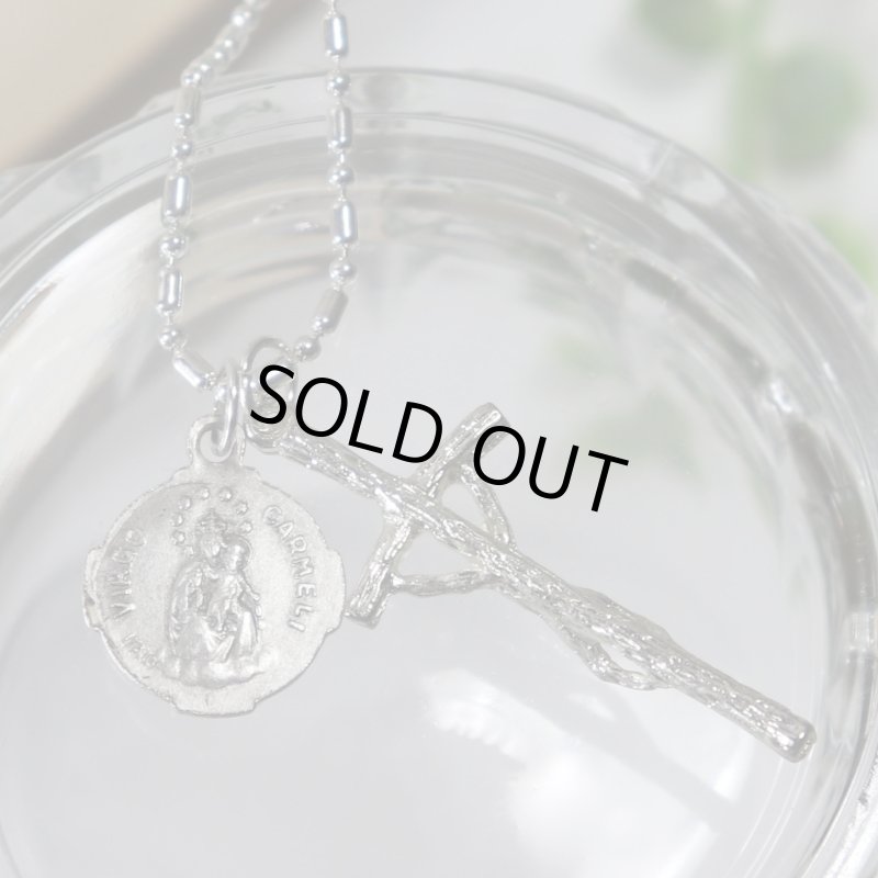 アンティークジュエリー｜イタリアヴィンテージ教皇聖ヨハネパウロの司牧十字架クロスネックレス・イエスの御心・カルメル山の聖母子像メダイ