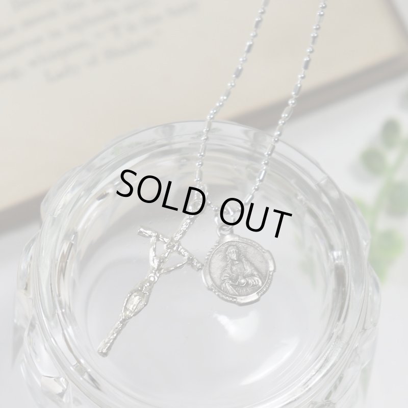 アンティークジュエリー｜イタリアヴィンテージ教皇聖ヨハネパウロの司牧十字架クロスネックレス・イエスの御心・カルメル山の聖母子像メダイ