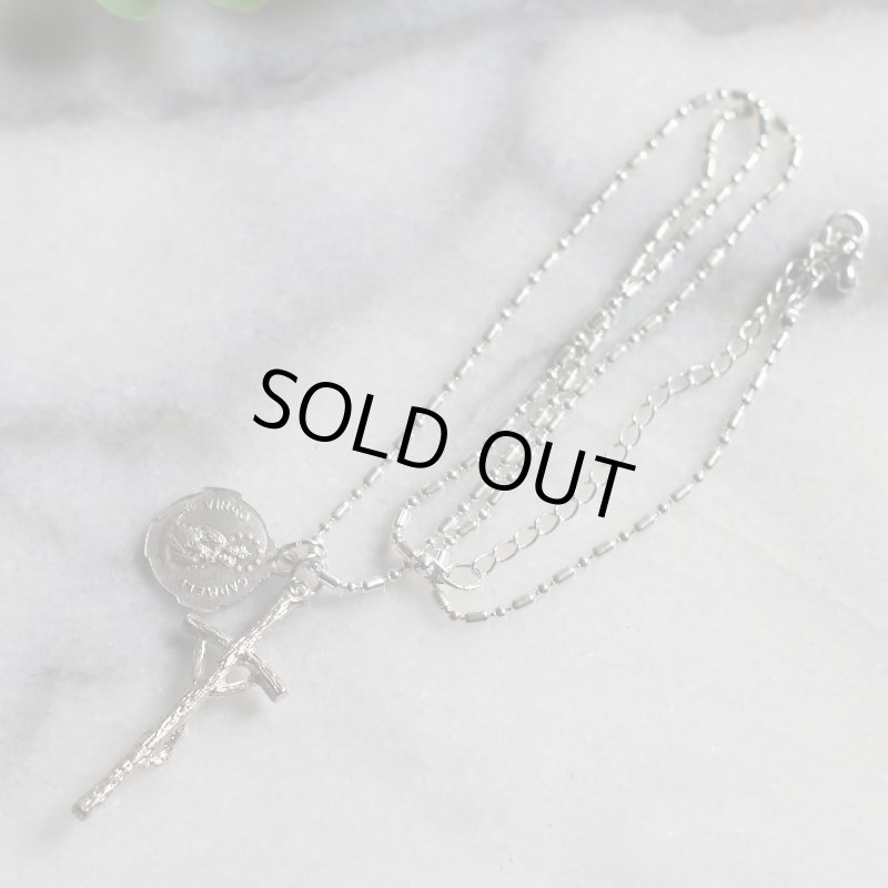 アンティークジュエリー｜イタリアヴィンテージ教皇聖ヨハネパウロの司牧十字架クロスネックレス・イエスの御心・カルメル山の聖母子像メダイ