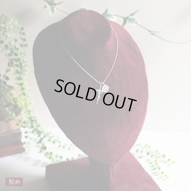 アンティークジュエリー｜イタリアヴィンテージ教皇聖ヨハネパウロの司牧十字架クロスネックレス・イエスの御心・カルメル山の聖母子像メダイ