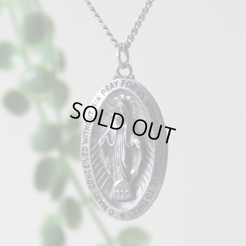 アンティークジュエリー｜USAヴィンテージ不思議のメダイ聖母マリアのペンダントネックレスSTERLING SILVER
