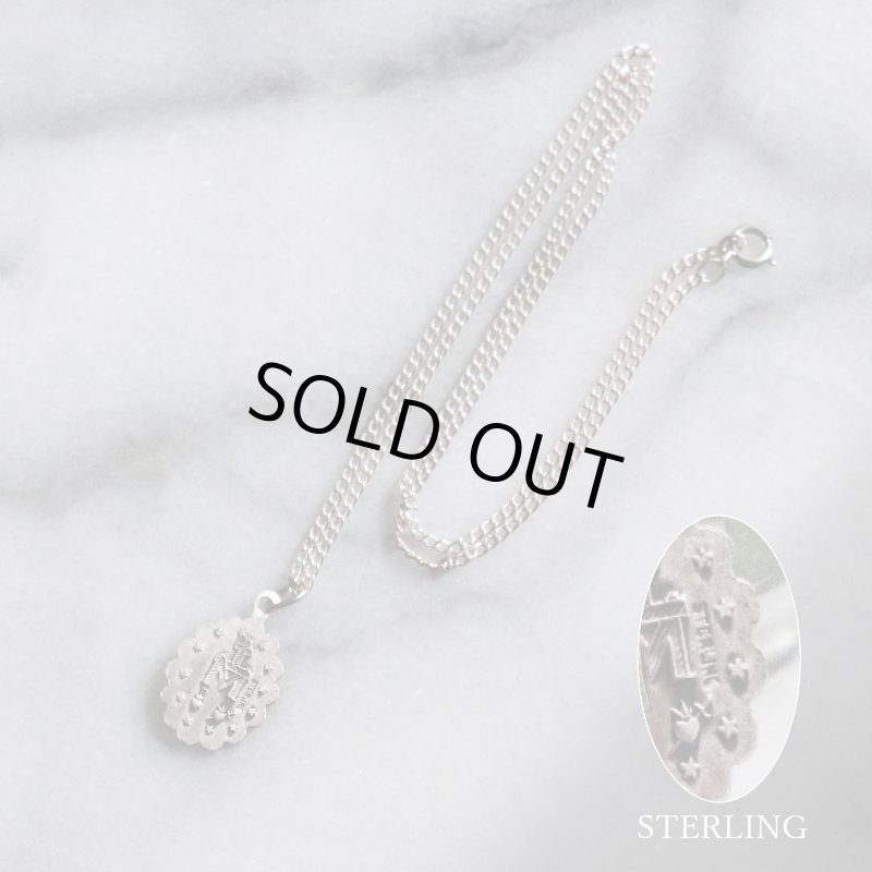 【STERLING SILVER】アンティークジュエリー｜USAヴィンテージ不思議のメダイ聖母マリアのミニペンダントネックレス