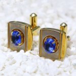 USAヴィンテージブルーラインストーンカフスボタン｜青石ゴールド&シルバーコンビカラーカフリンクス