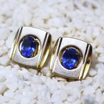 USAヴィンテージブルーラインストーンカフスボタン｜青石ゴールド&シルバーコンビカラーカフリンクス