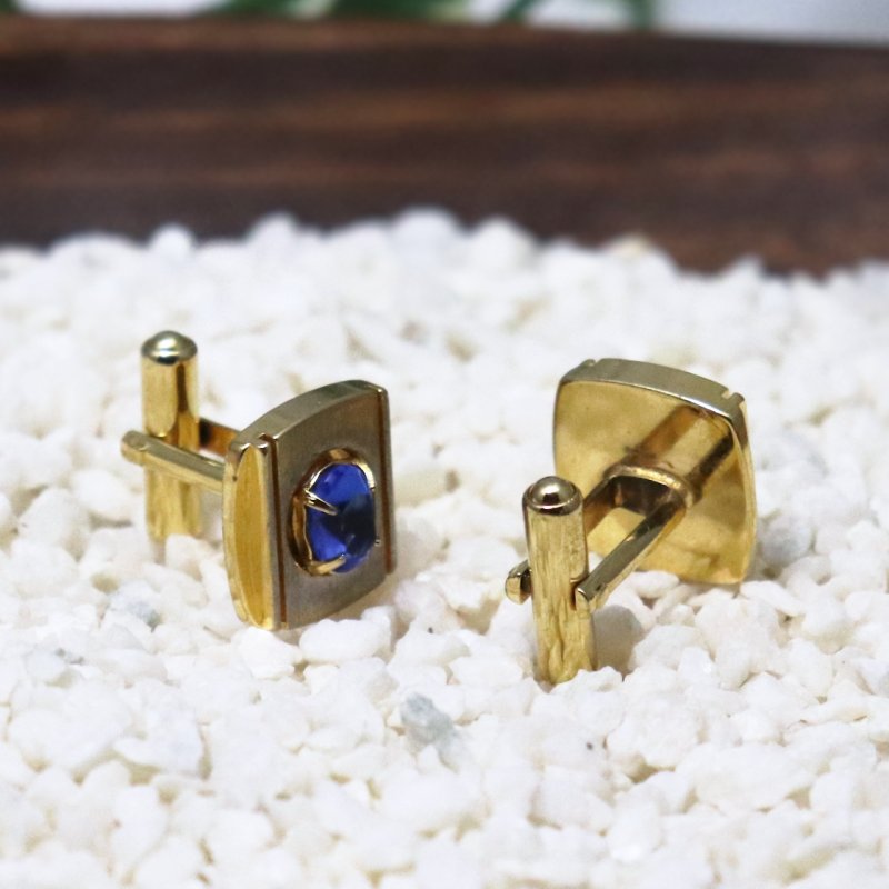 USAヴィンテージブルーラインストーンカフスボタン｜青石ゴールド&シルバーコンビカラーカフリンクス