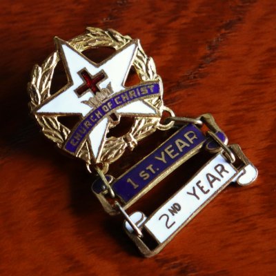 画像1: USAヴィンテージキリスト教日曜学校階級ブローチCHURCH OF CHRIST 2nd YEARバッジ|サンデースクール・十字架ピンバッジ