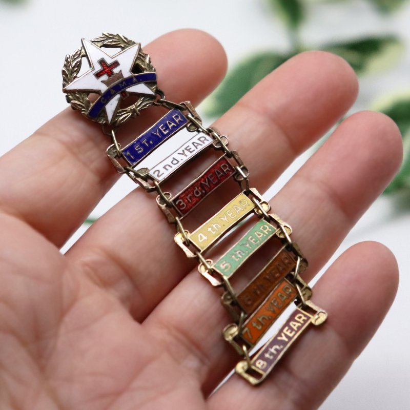 USAヴィンテージキリスト教日曜学校階級ブローチC.&M.A.・8th YEARバッジ｜サンデースクール・十字架ピンバッジ