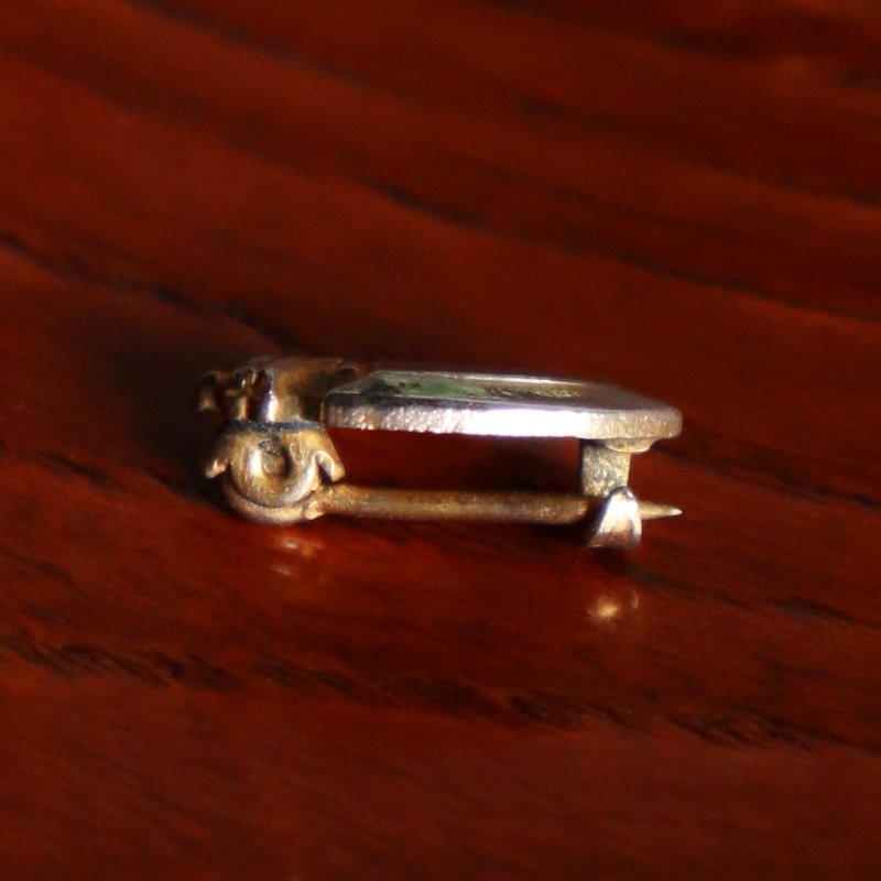 USAヴィンテージクリスチャンブローチ青｜キリスト教ピンバッジ十字架・ランプ