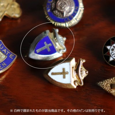 画像2: USAヴィンテージクリスチャンブローチ青｜キリスト教ピンバッジ十字架・ランプ