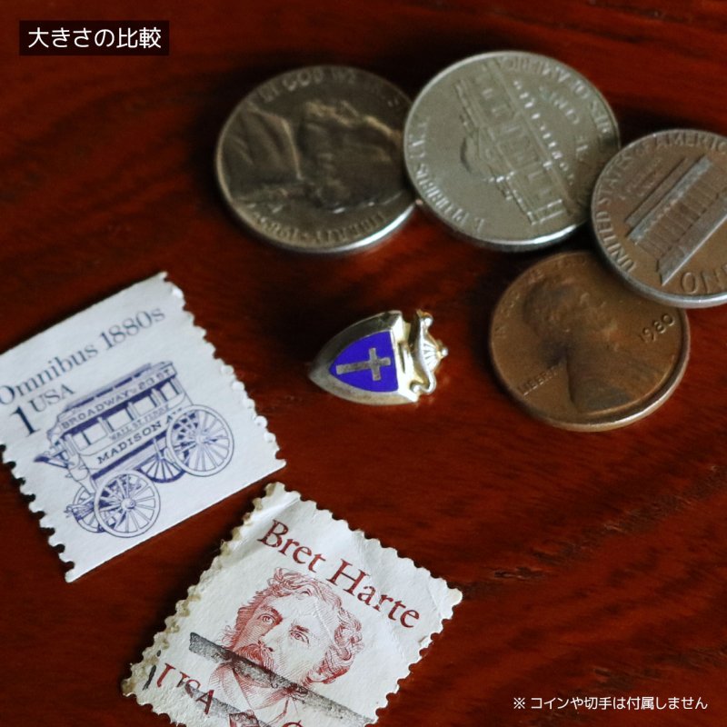 USAヴィンテージクリスチャンブローチ青｜キリスト教ピンバッジ十字架・ランプ