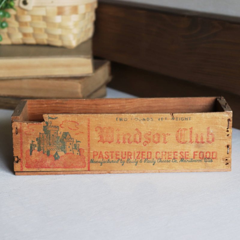 USAヴィンテージ木製チーズボックスWindsor Club｜アンティークキッチン雑貨ウッドボックスCheese box