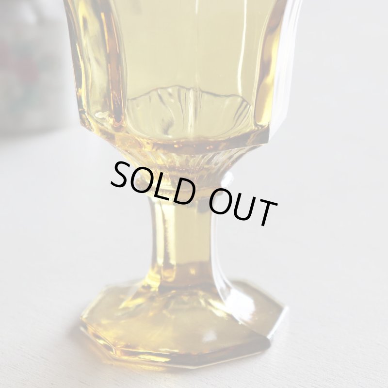 アメリカヴィンテージミニワイングラスゴブレット八角形イエロー|マスタードアンティークグラス