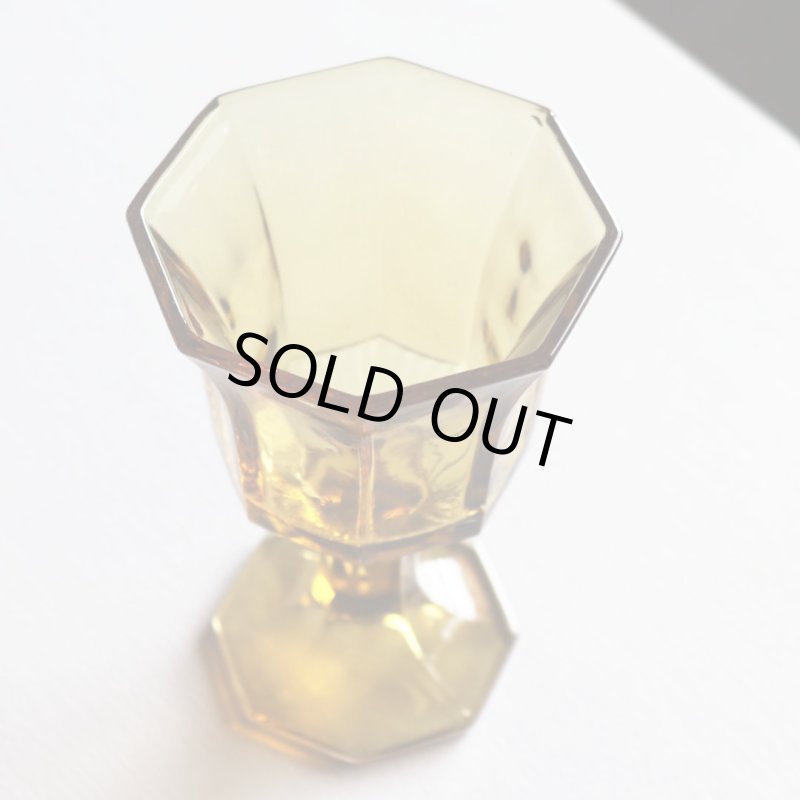 アメリカヴィンテージミニワイングラスゴブレット八角形イエロー|マスタードアンティークグラス