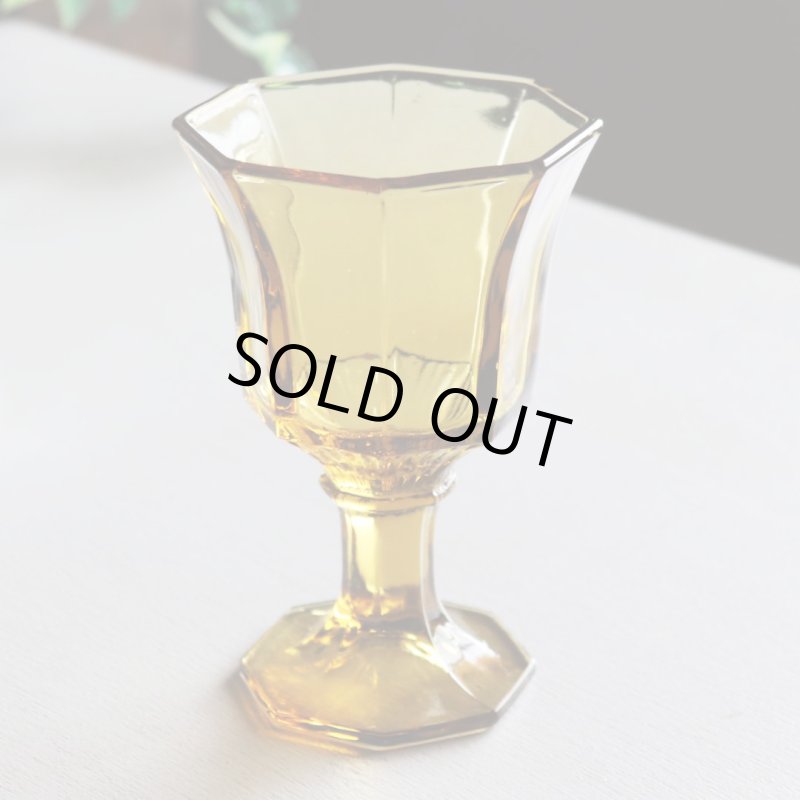 アメリカヴィンテージミニワイングラスゴブレット八角形イエロー|マスタードアンティークグラス