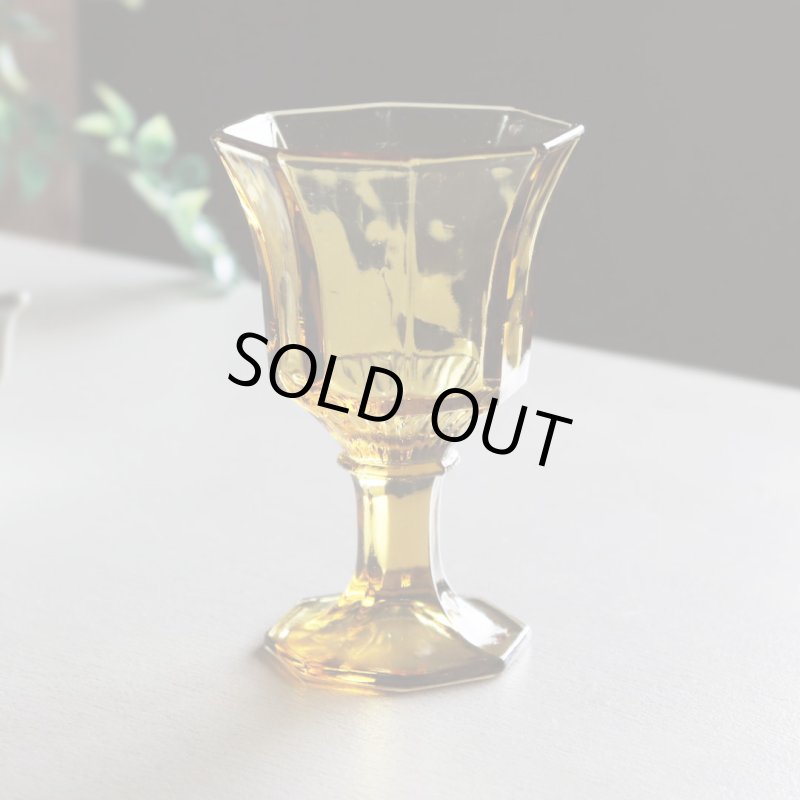 アメリカヴィンテージミニワイングラスゴブレット八角形イエロー|マスタードアンティークグラス