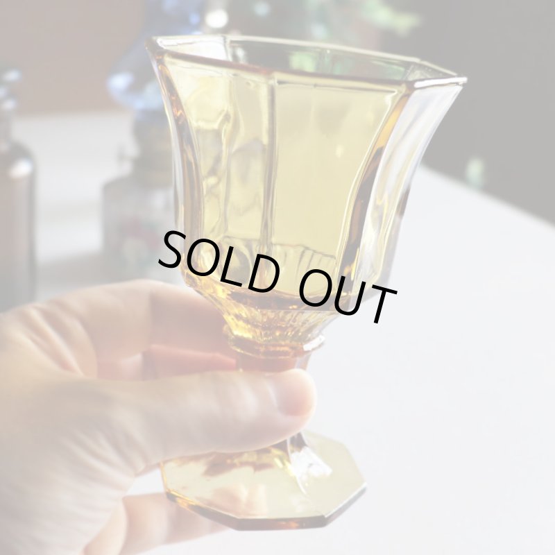 アメリカヴィンテージミニワイングラスゴブレット八角形イエロー|マスタードアンティークグラス