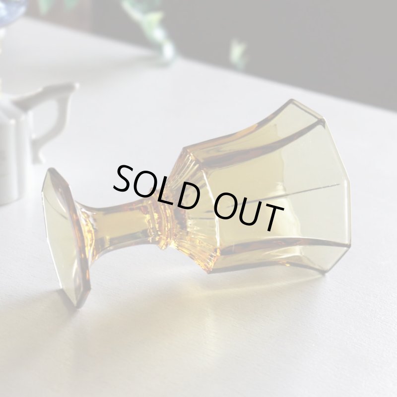 アメリカヴィンテージミニワイングラスゴブレット八角形イエロー|マスタードアンティークグラス