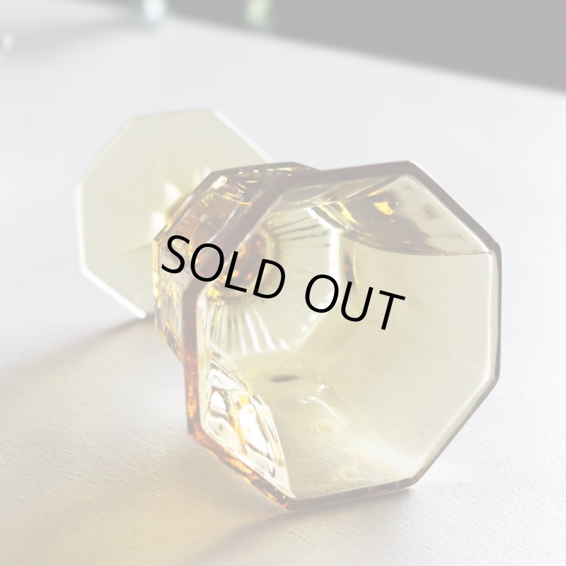 アメリカヴィンテージミニワイングラスゴブレット八角形イエロー|マスタードアンティークグラス