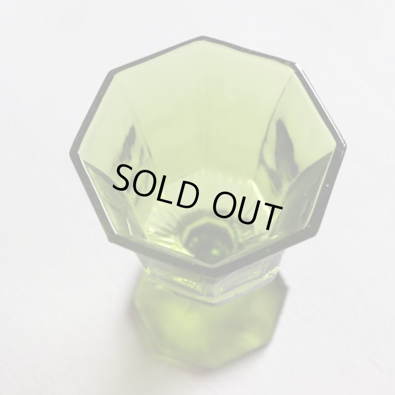 アメリカヴィンテージミニワイングラスゴブレット八角形グリーン｜アボカドアンティークグラス