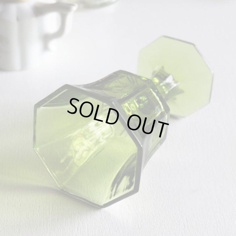 アメリカヴィンテージミニワイングラスゴブレット八角形グリーン｜アボカドアンティークグラス