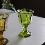 アメリカヴィンテージミニワイングラスゴブレット八角形グリーン｜アボカドアンティークグラス