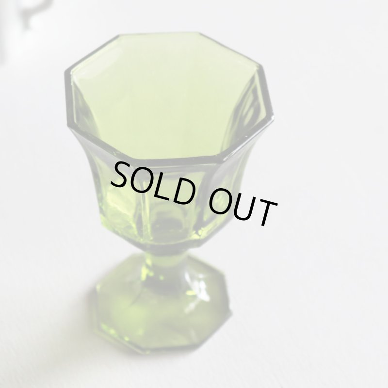 アメリカヴィンテージミニワイングラスゴブレット八角形グリーン｜アボカドアンティークグラス