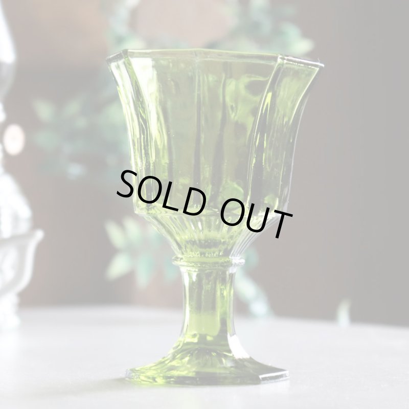 アメリカヴィンテージミニワイングラスゴブレット八角形グリーン｜アボカドアンティークグラス